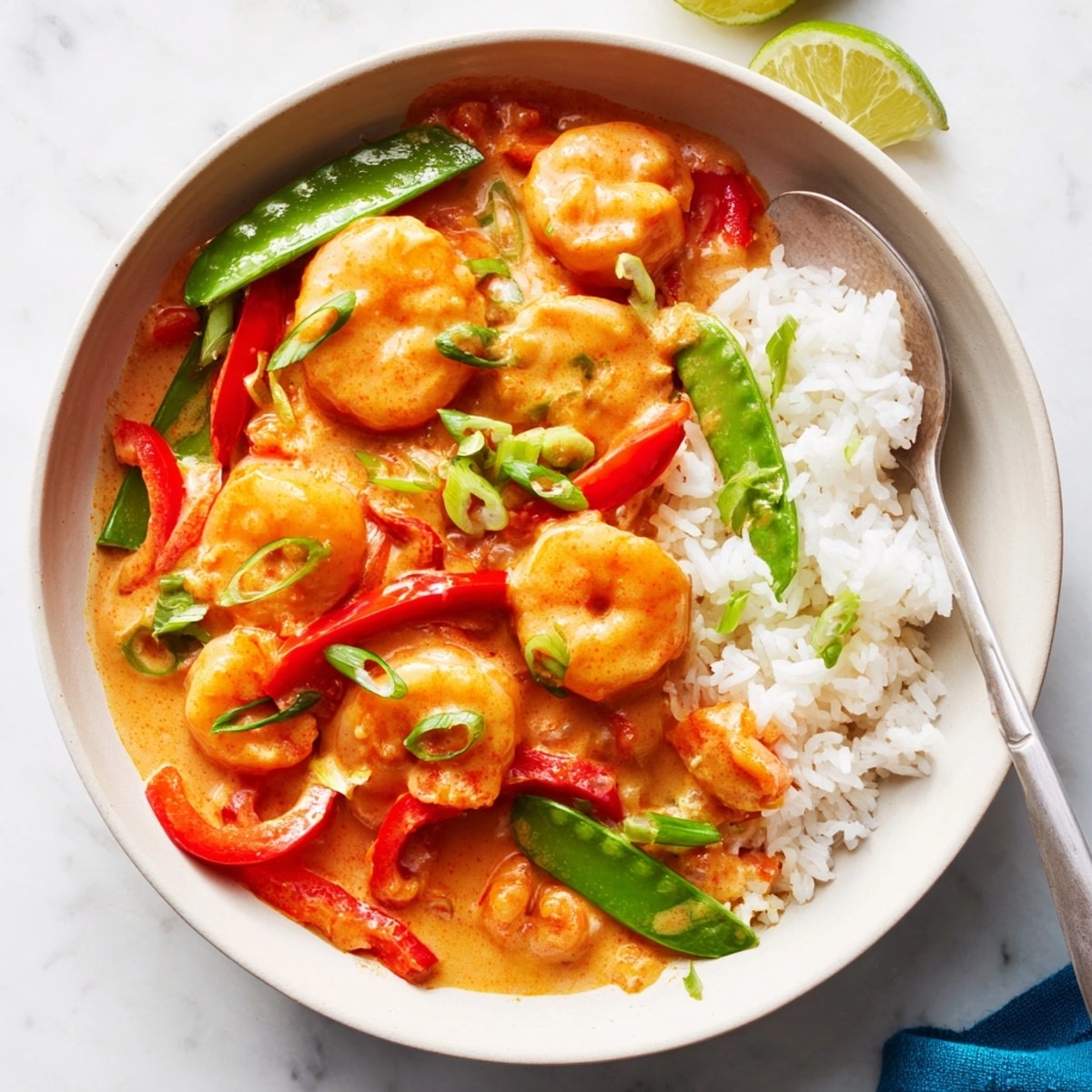 Creamy Coconut Curry Shrimp & Rice Bowl, a vibrant, fragrant and delicious weeknight meal.