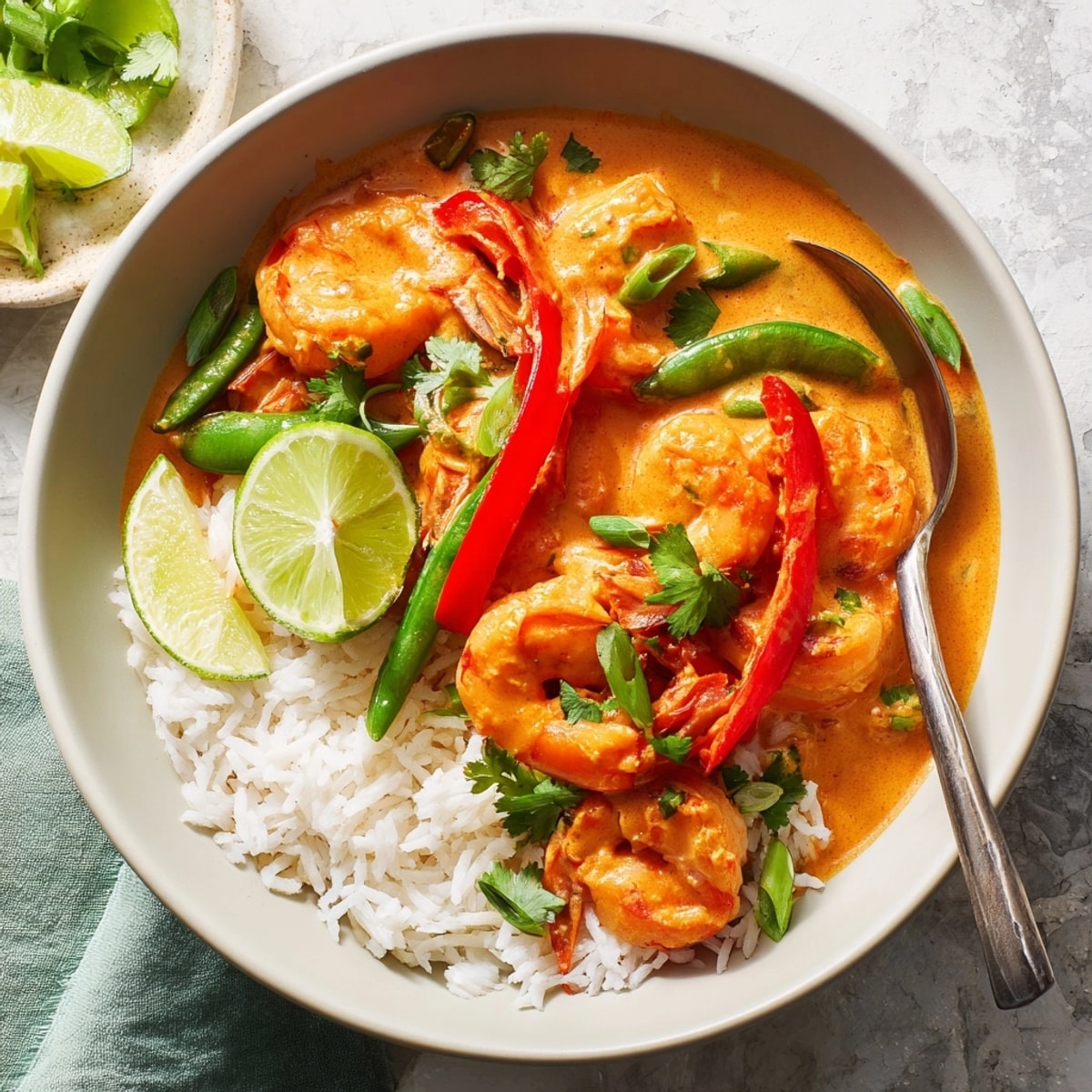Easy Coconut Curry Shrimp &amp; Rice Bowl recipe: Spicy, savory Asian flavors in a bowl.