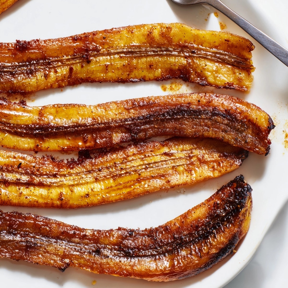 Golden-brown Banana Peel Vegan Bacon strips, cooked till crispy and ready for a vegan BLT.