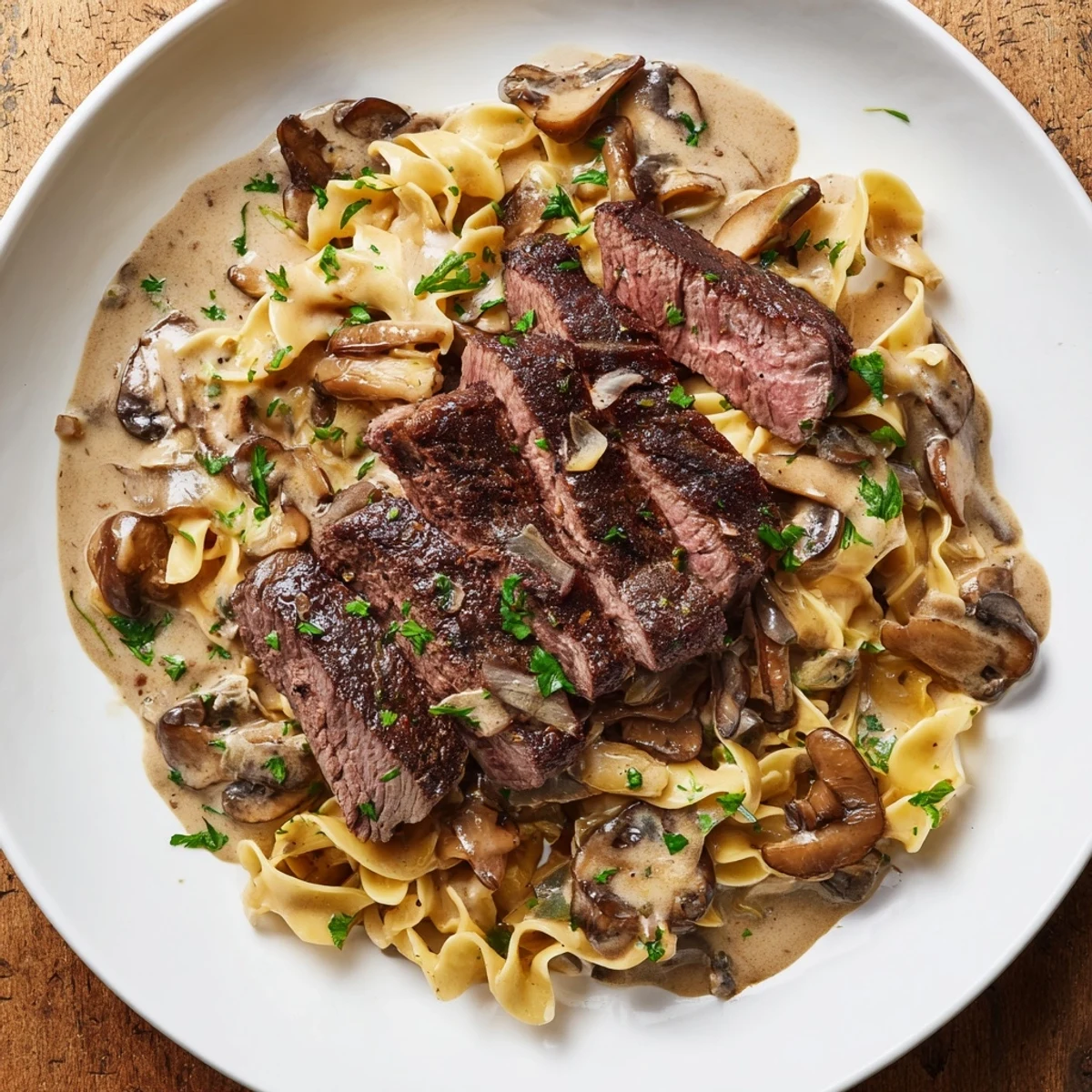 This Beef and Mushroom Stroganoff includes savory browned beef, earthy mushrooms, and a rich, decadent sauce.