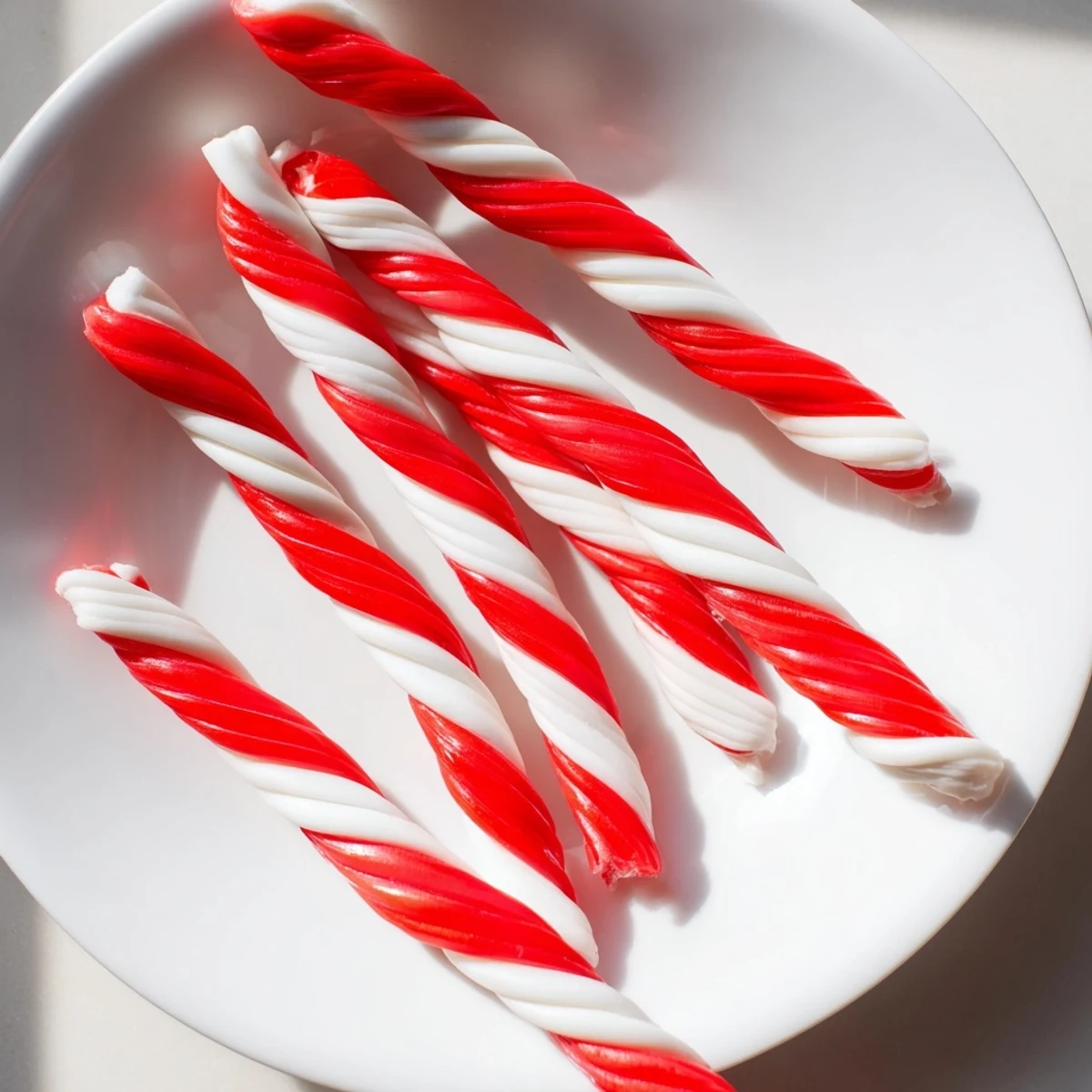 Shiny, swirled peppermint stick candy, perfect for holiday treats and stirring into hot cocoa.