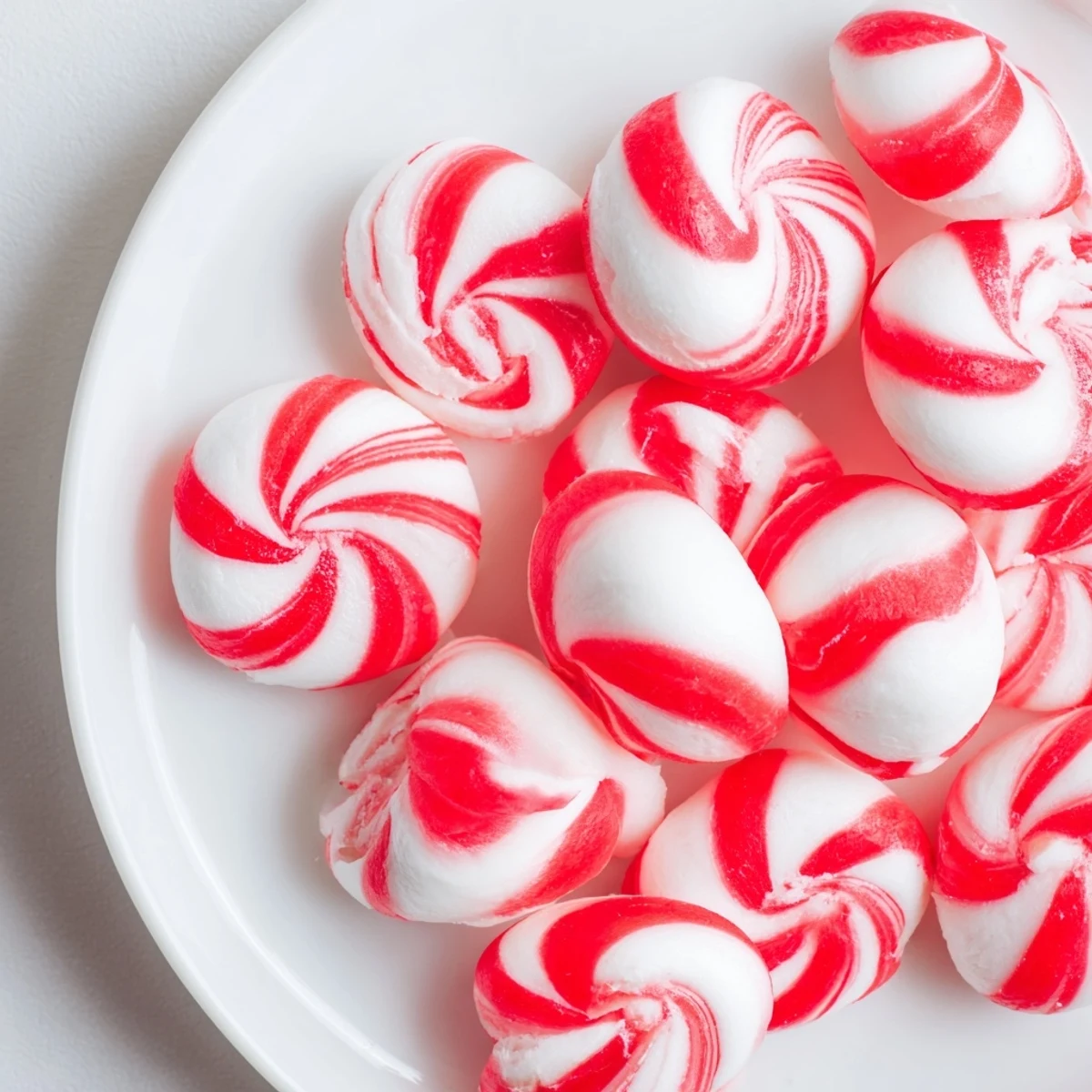 Close-up of freshly made peppermint stick candy, showing a delicious, crisp, and festive texture.