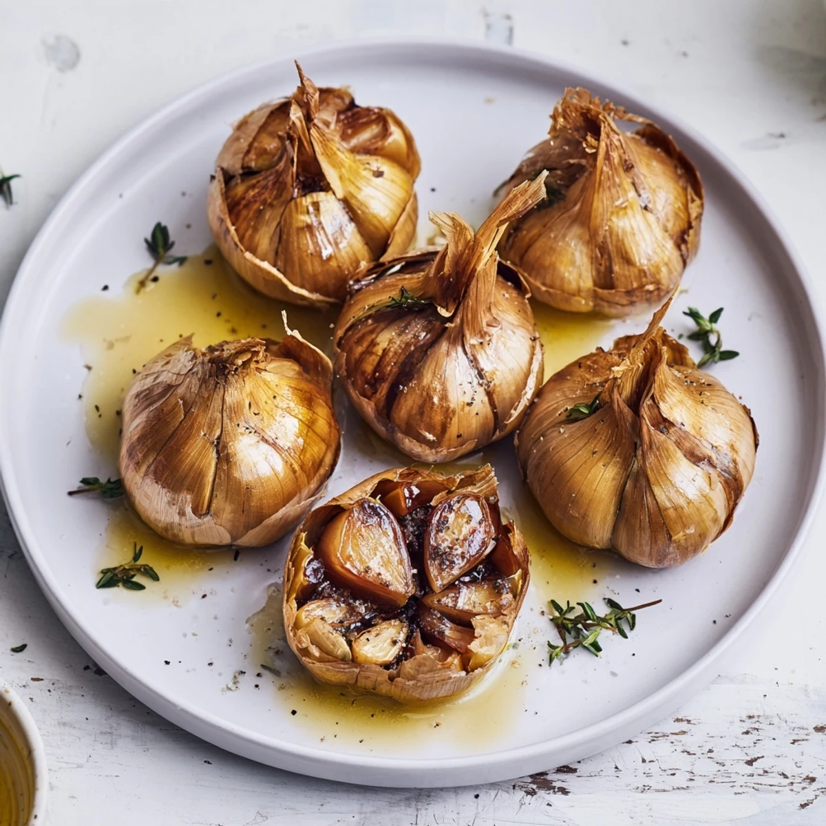 Golden, caramelized Garlic Clove Roasted, ready to be spread with crusty bread for a delicious snack.