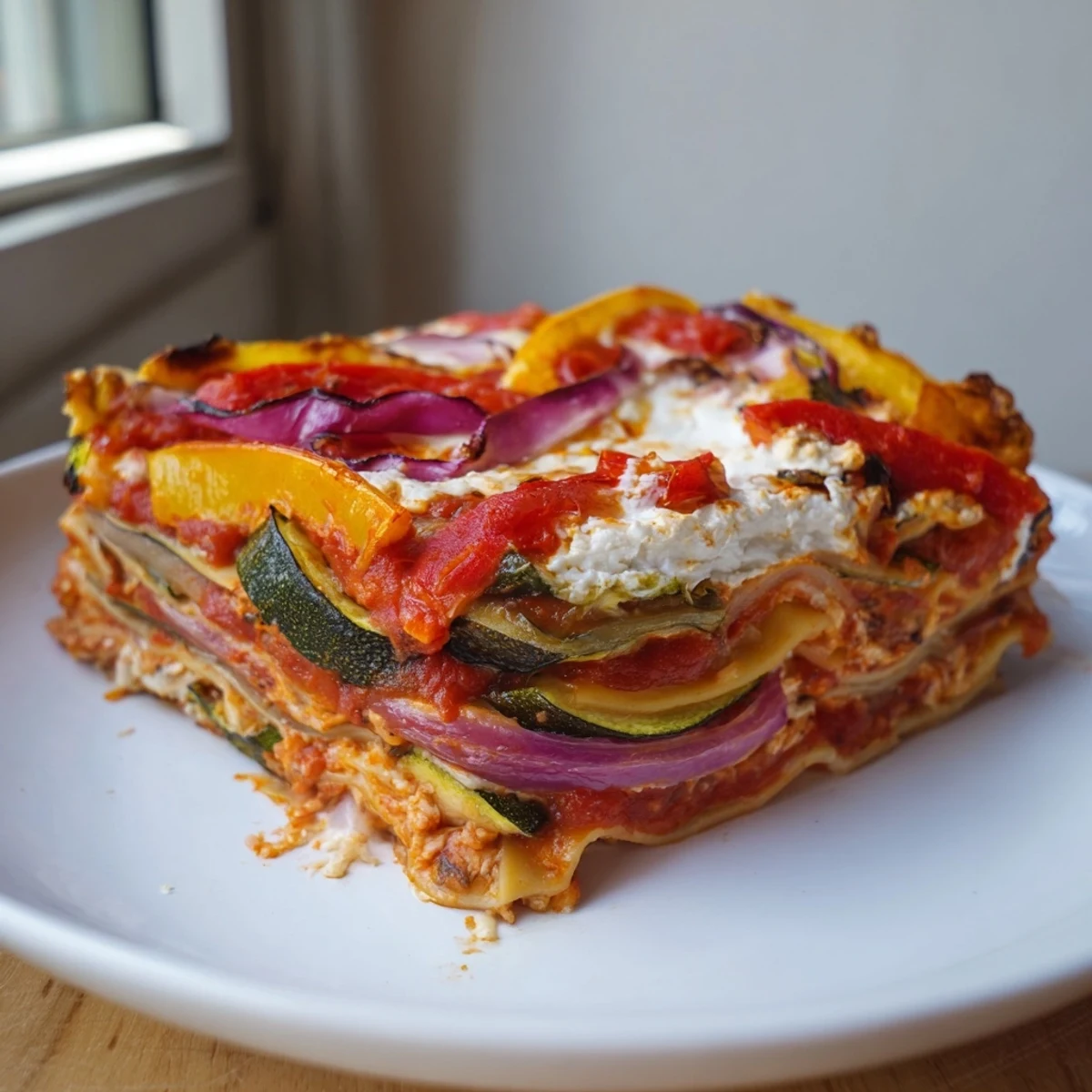 Enjoy a hearty serving of Roasted Vegetable Lasagna – a vegetarian comfort food classic, delicious!