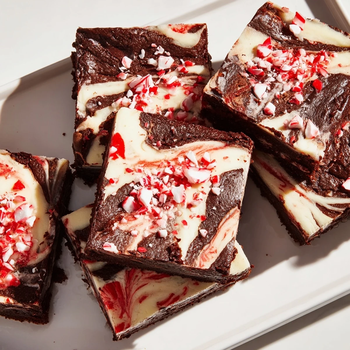 Festive Peppermint Cheesecake Swirl Bars: a close-up of swirled layers, ready to eat.