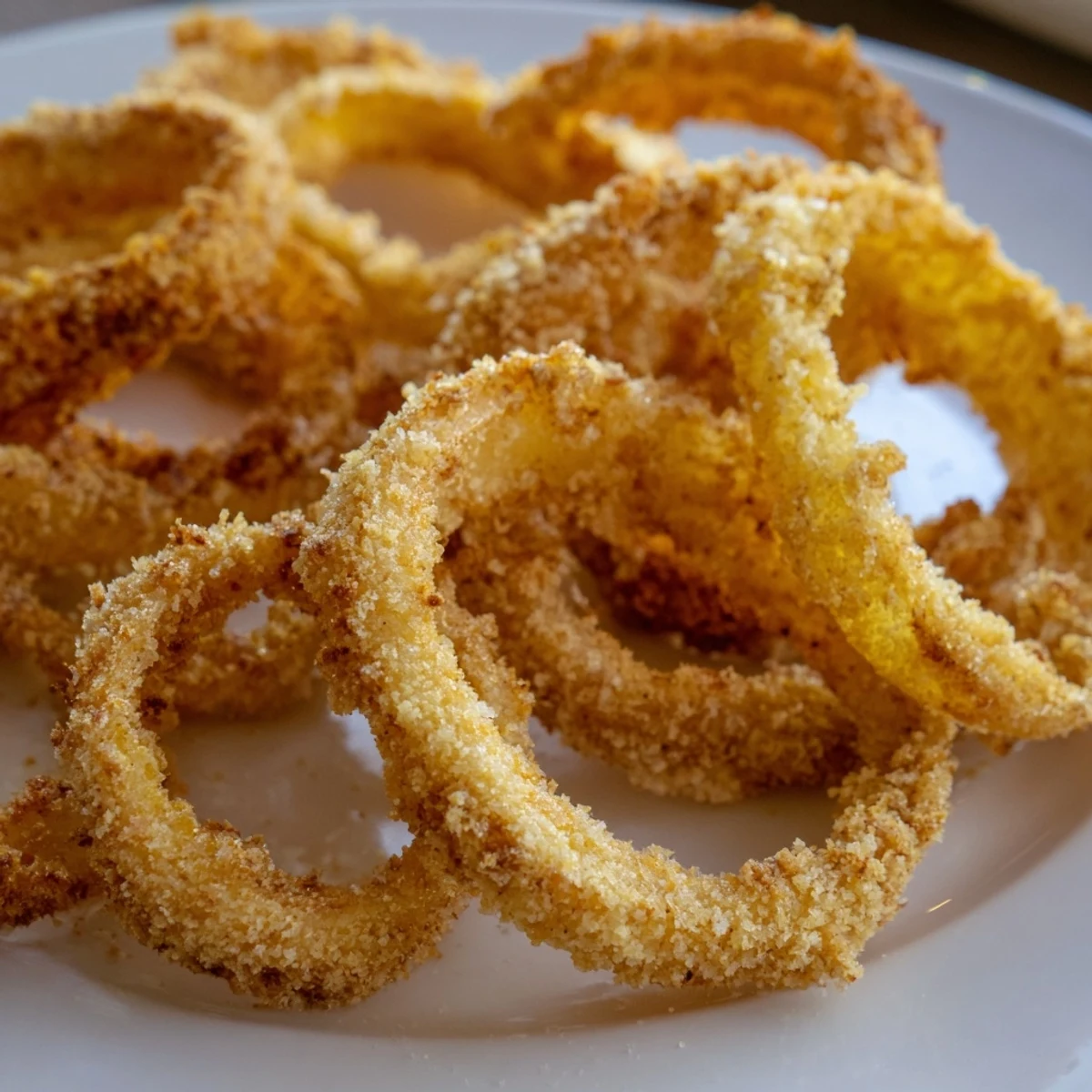 Perfect golden-brown crispy onion rings, a classic American treat, ready to enjoy.