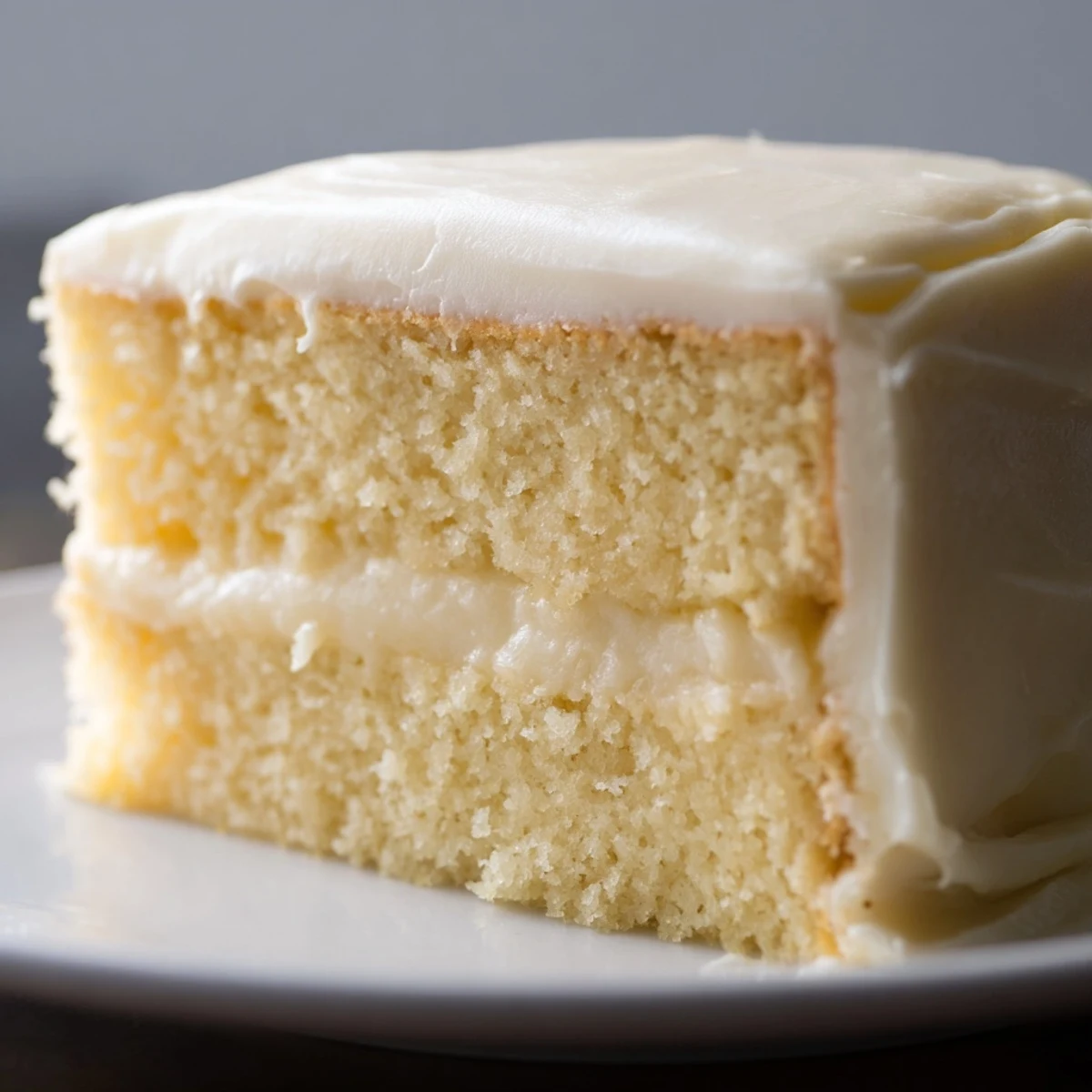 Fluffy slices of moist, layered vanilla cake, beautifully frosted for any special occasion.