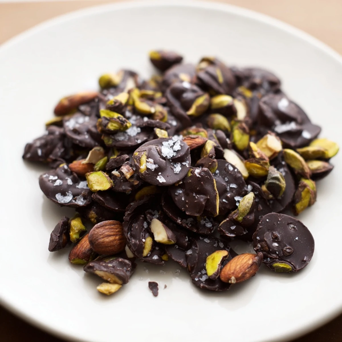 A close-up of glossy dark chocolate bits, perfect for a sweet treat.