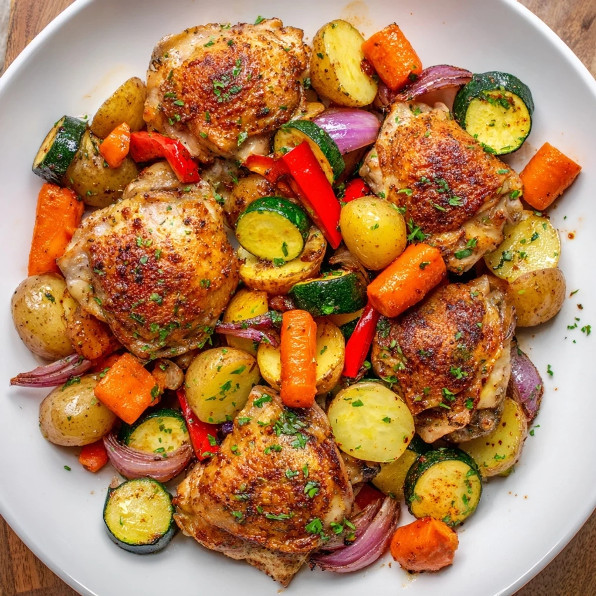 Golden-brown Roasted Flavor chicken and vegetables, perfect for a flavorful weeknight meal.