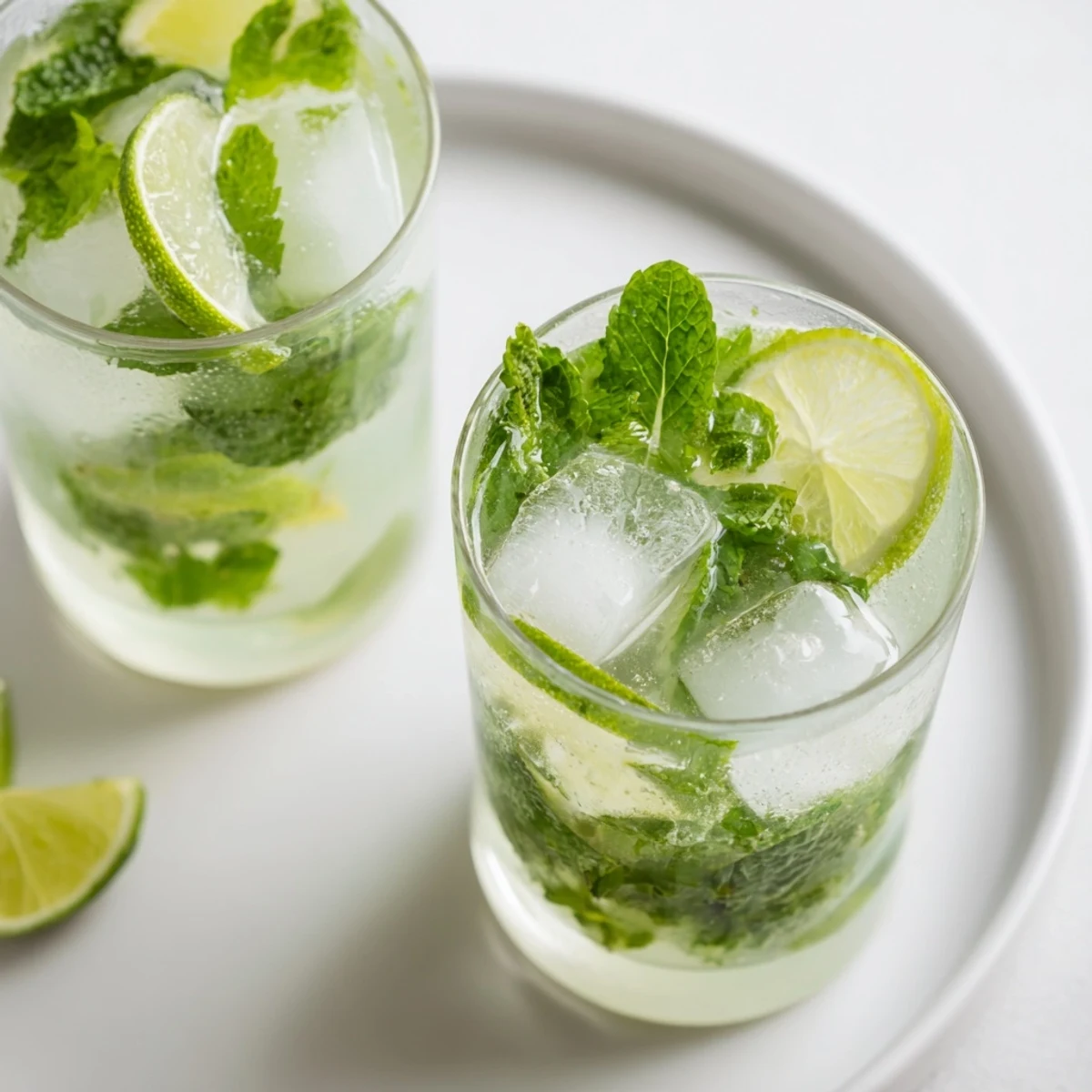 Close-up of a bright green Peppermint Fresh cocktail, suggesting refreshing flavors of mint and lime.