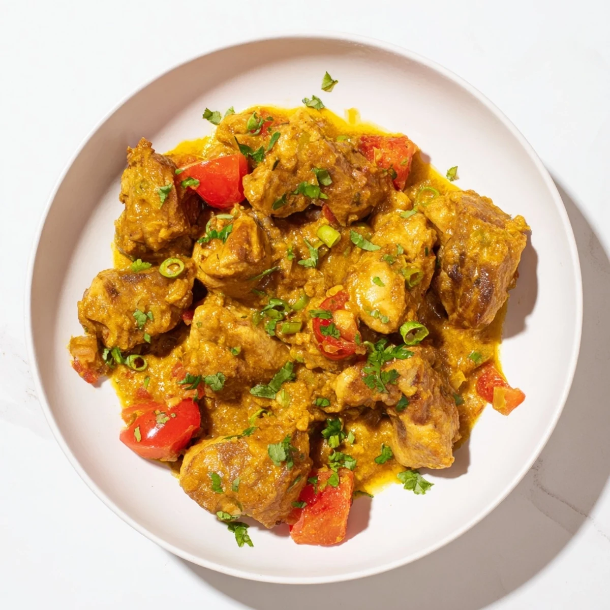 Aromatic Spiced Aroma Chicken Curry, a creamy, golden dish with tender chicken pieces, ready to be served.