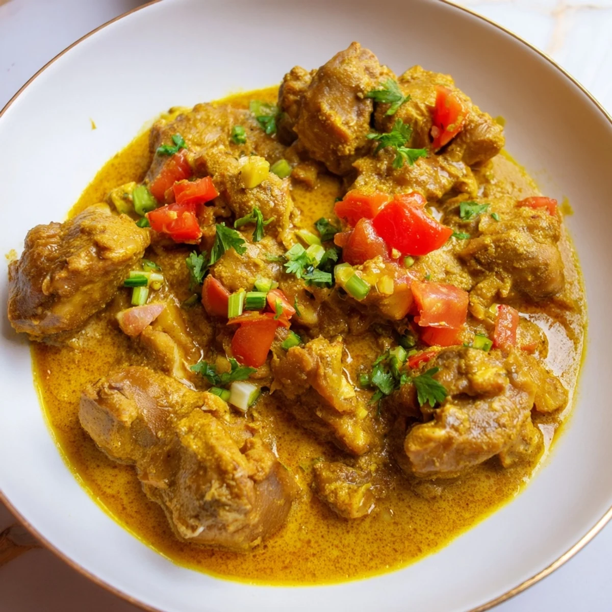 This Spiced Aroma Chicken Curry features chunks of chicken bathed in a flavorful, spiced coconut milk sauce.