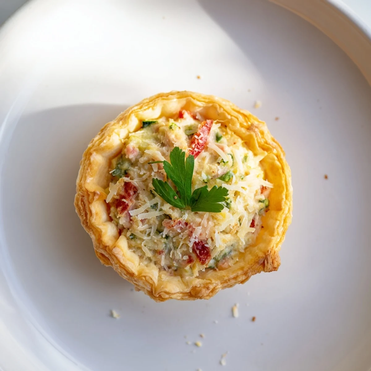 Crisp pastry cups cradling flavorful Savory Bites, a vegetarian appetizer perfect for a party.