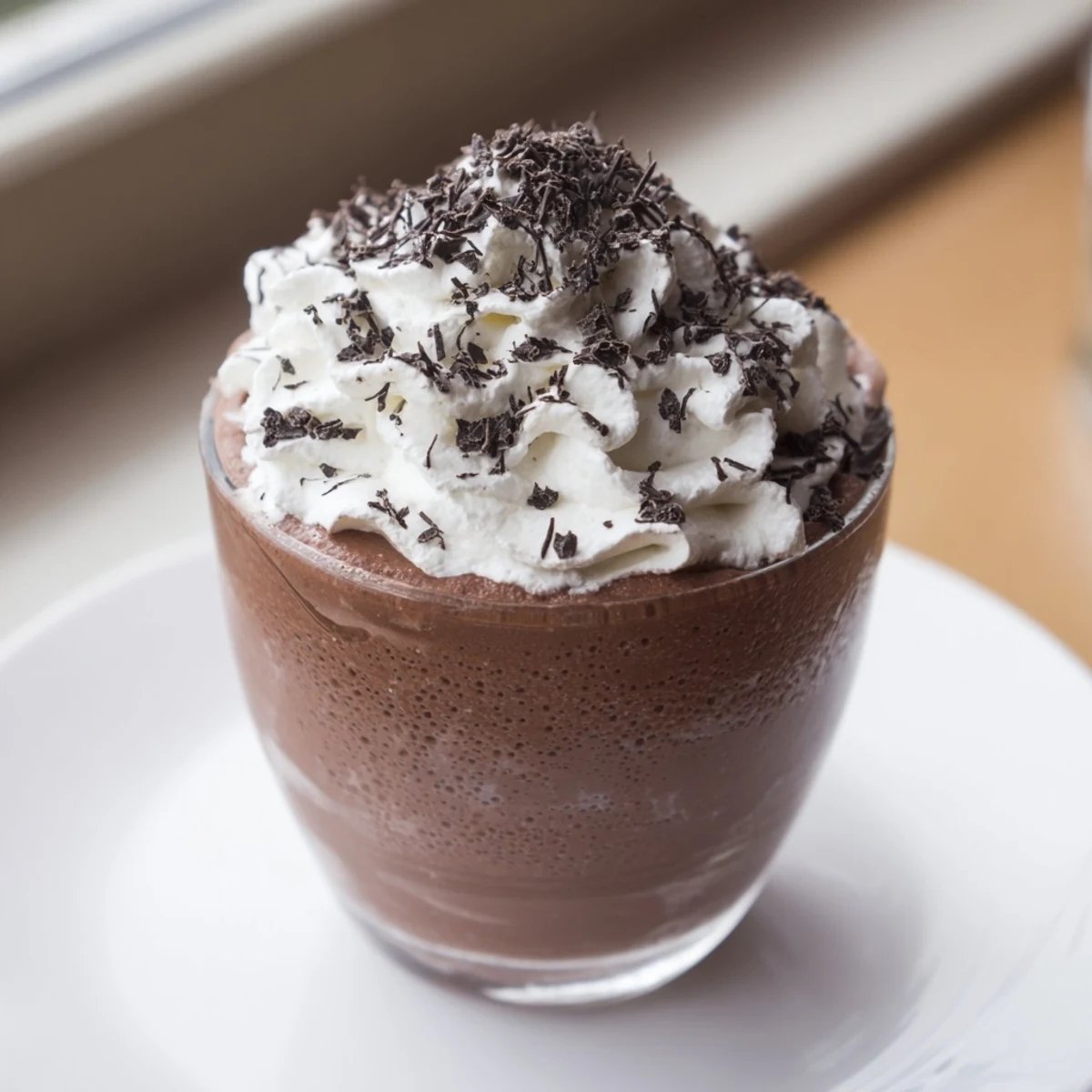 A close-up view of homemade chocolate pudding, cooling in cups before being served chilled.