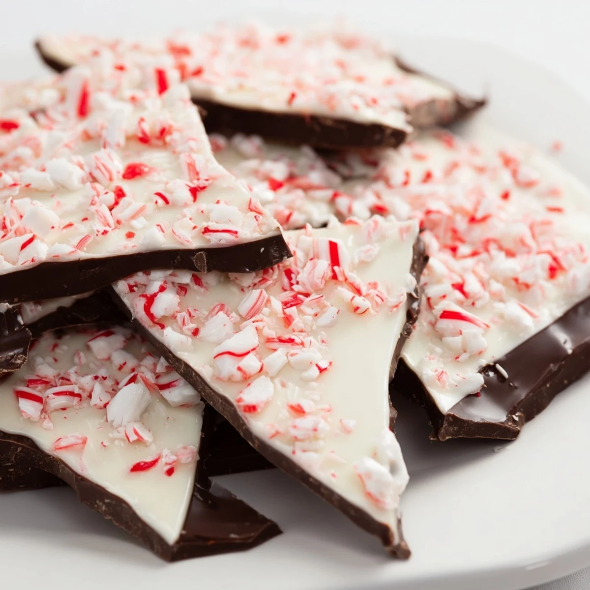 Perfectly chilled Peppermint Bark Pieces, a delightful holiday dessert topped with bright red candy.