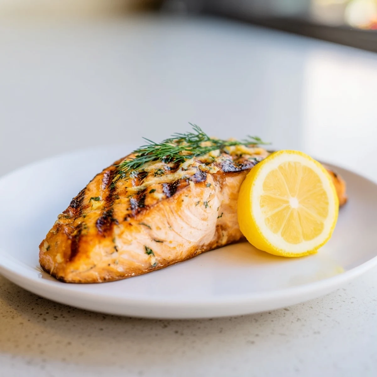 Flaky grilled salmon, infused with lemon and herbs, a delicious and easy main course.