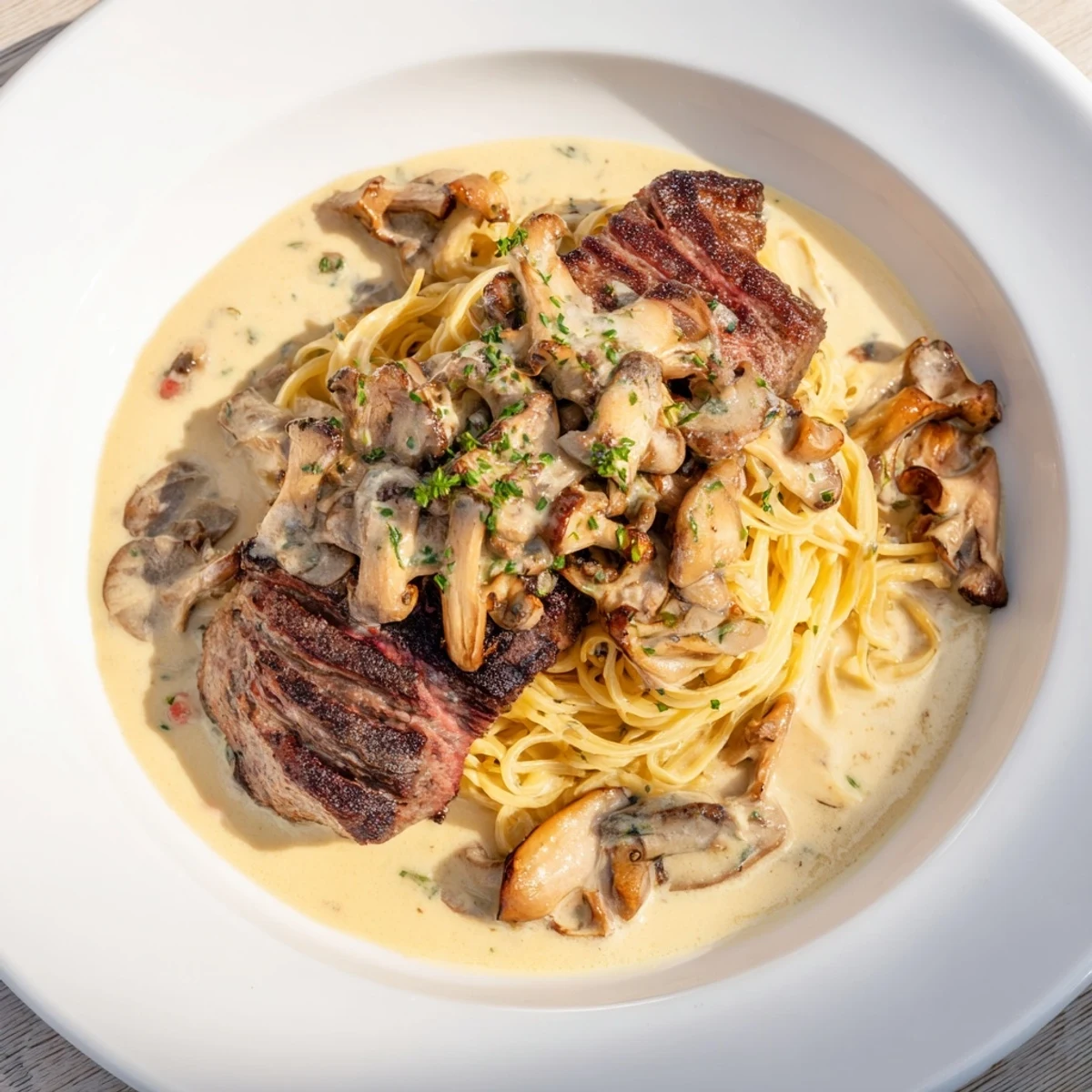 Sizzling beef stroganoff, a hearty meal of tender beef ribbons in creamy mushroom sauce, and served.