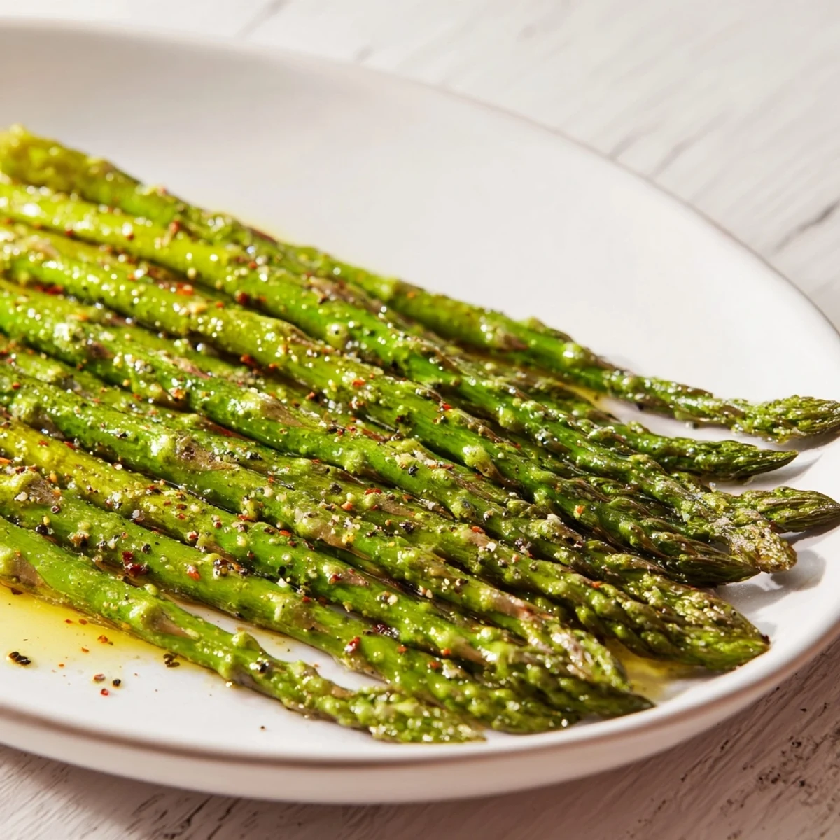 Crisp, roasted asparagus spears, a simple side dish bursting with vibrant green flavors ready to enjoy.