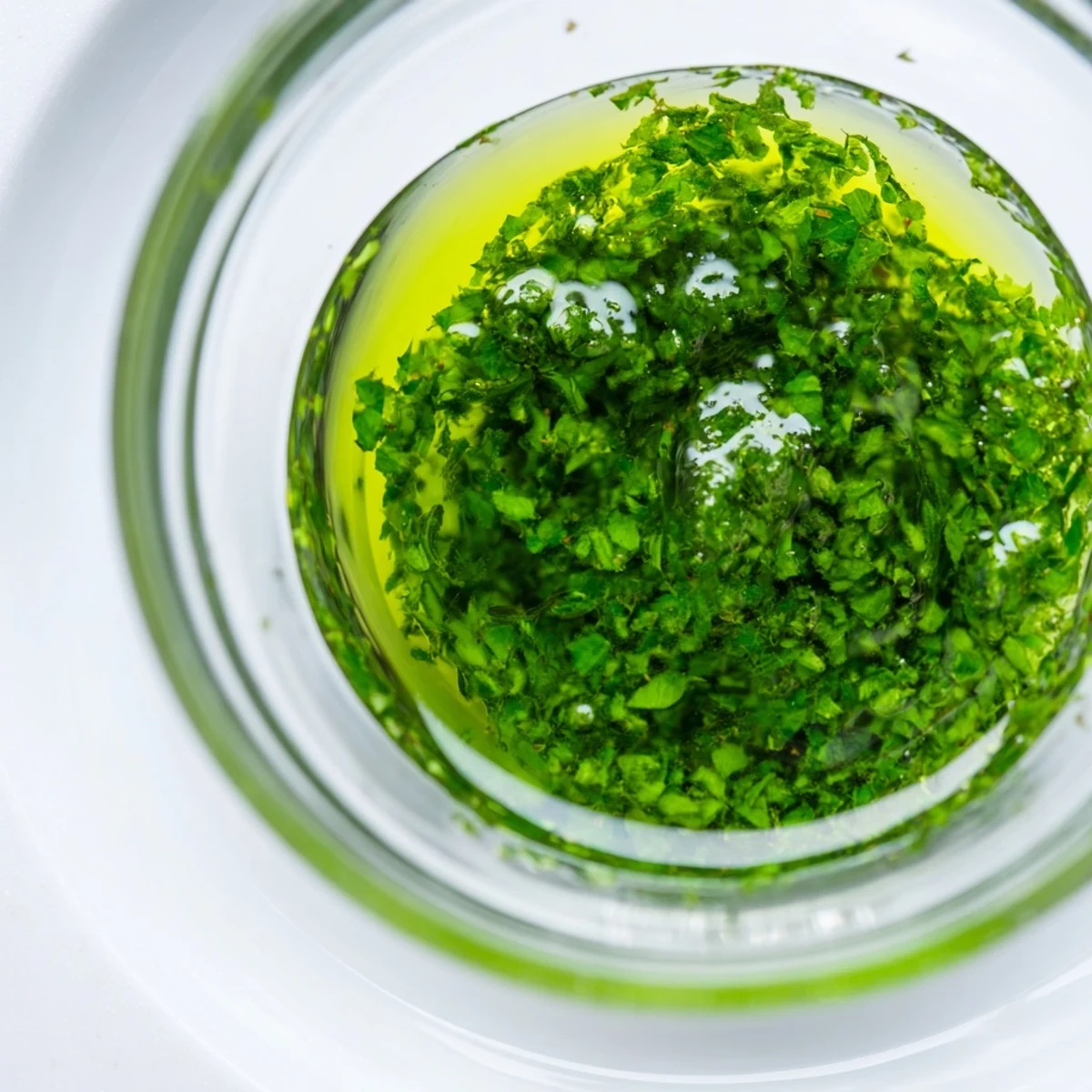 Freshly blended Mint Oil, a versatile, herbaceous oil ideal for various dishes.