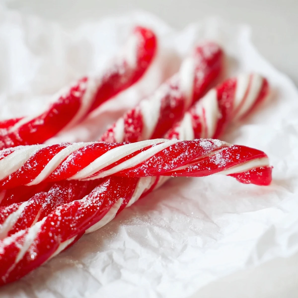 Homemade candy sticks, twisted and ready, offer a satisfying crunch and sweet peppermint flavor.