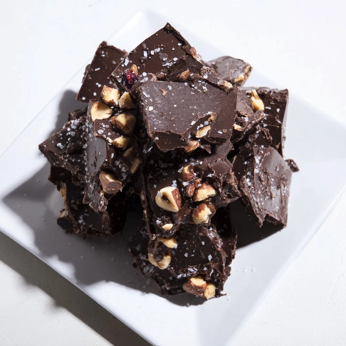 Melting dark chocolate and butter transform into decadent, glossy chunk chocolate in a baking pan.