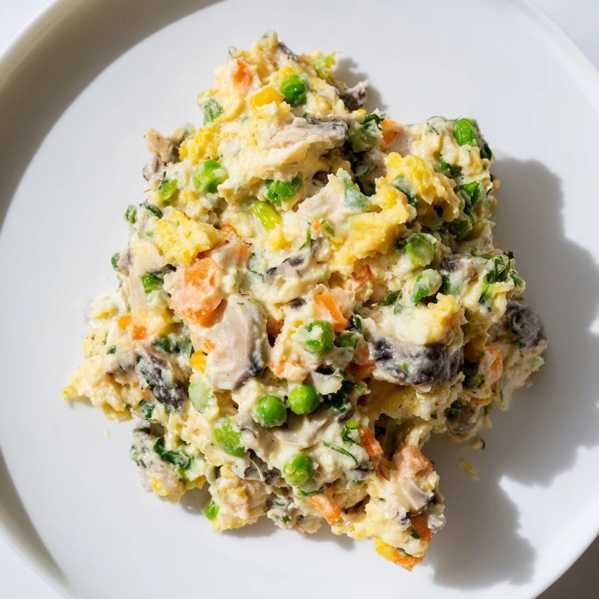 Golden, bubbling Savory Pie Filling, ready to be poured into a flaky crust for baking.