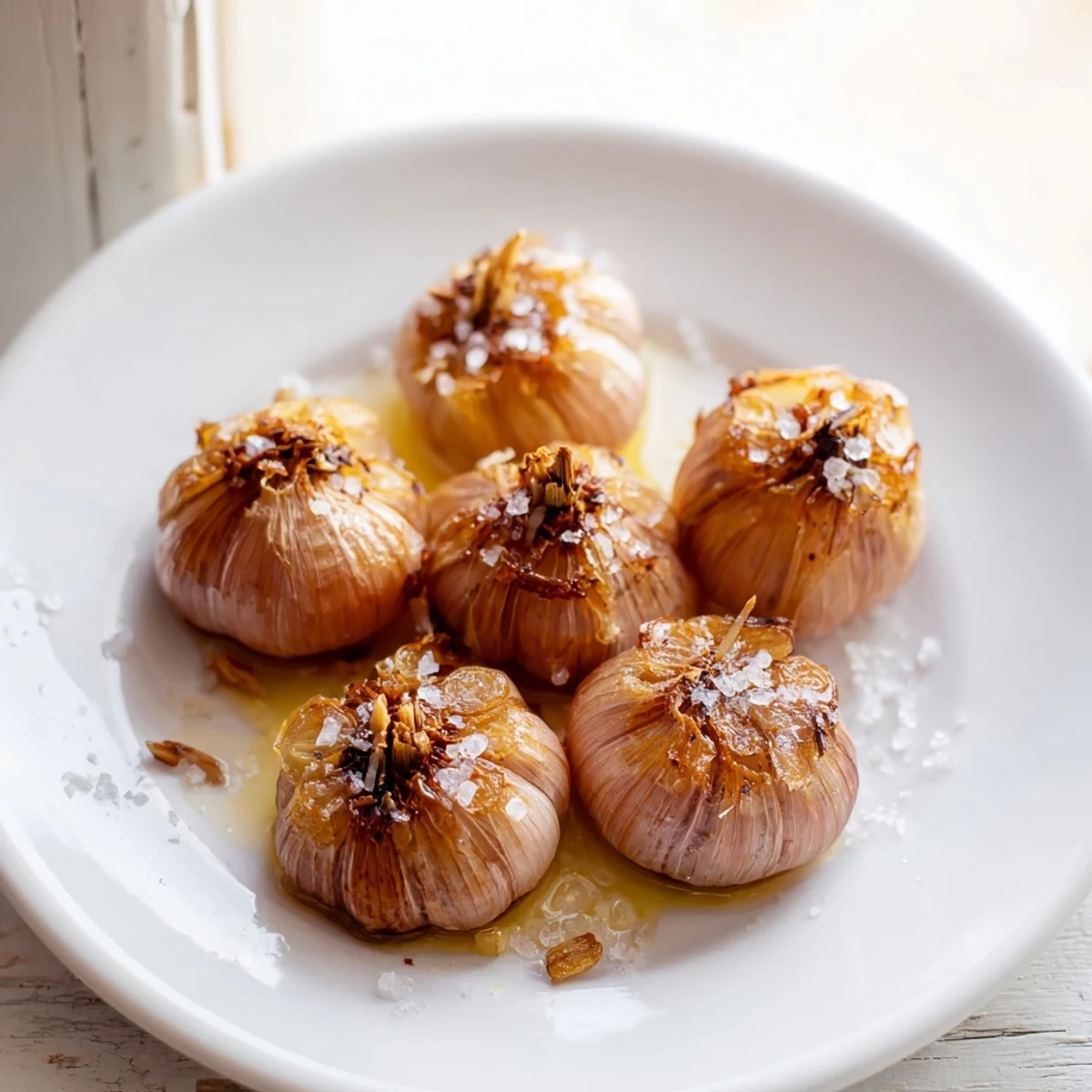 Golden, soft Roasted Garlic cloves, dripping with olive oil and ready to be squeezed.