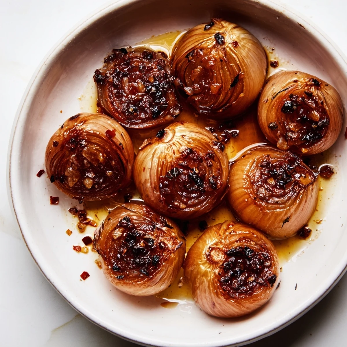 Warm roasted garlic, gently wrapped and showing the caramelized tips of the cloves after roasting.