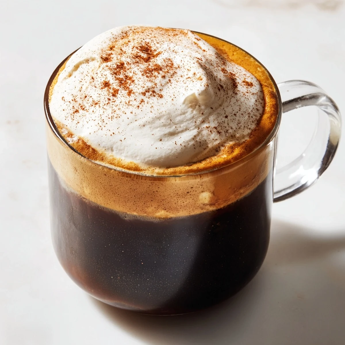 Frothy Spiced Pumpkin Latte is topped with whipped cream and cinnamon, perfect for fall.