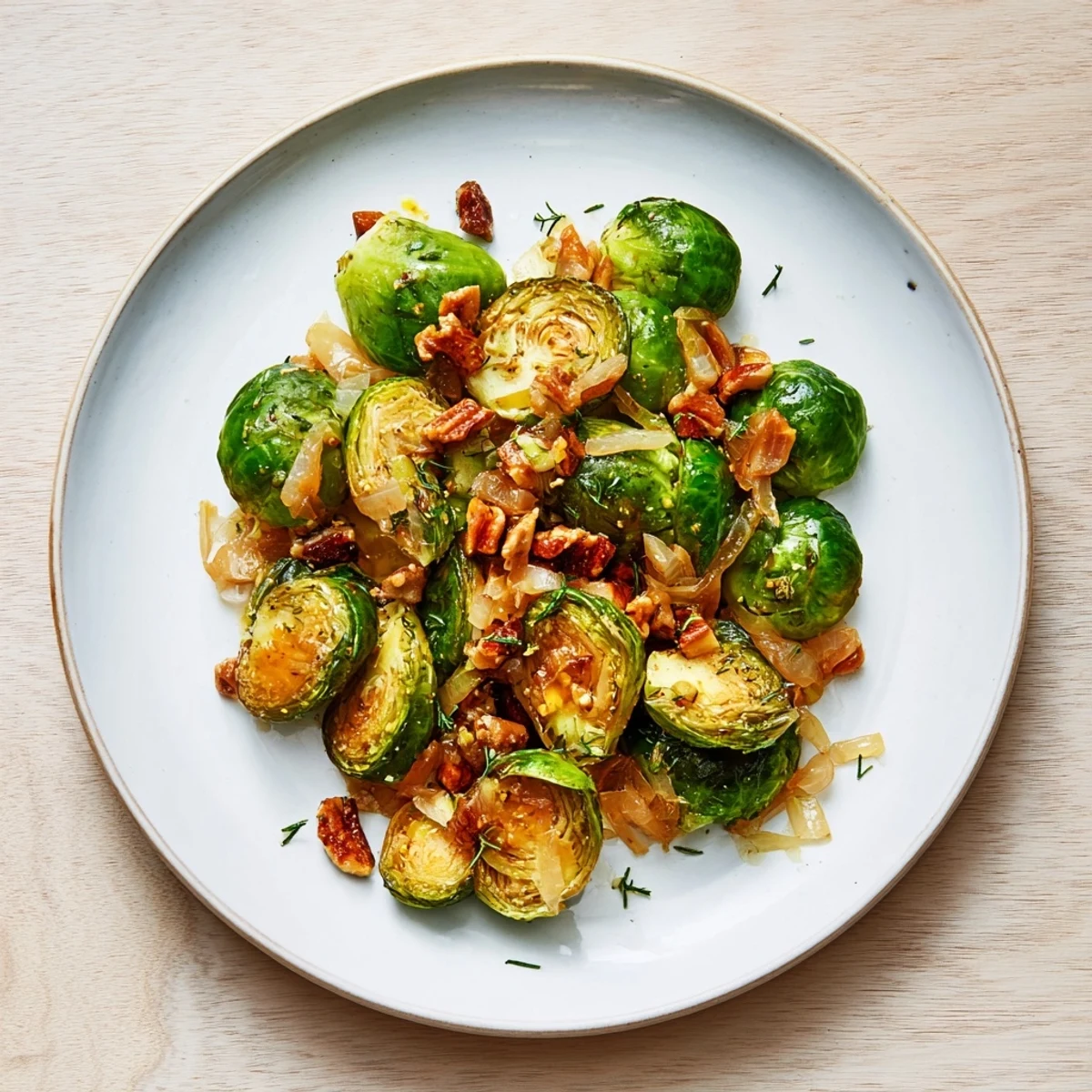 Roasted Brussels Sprouts with Chestnuts, a warm bowl of perfectly roasted sprouts and tender chestnuts.