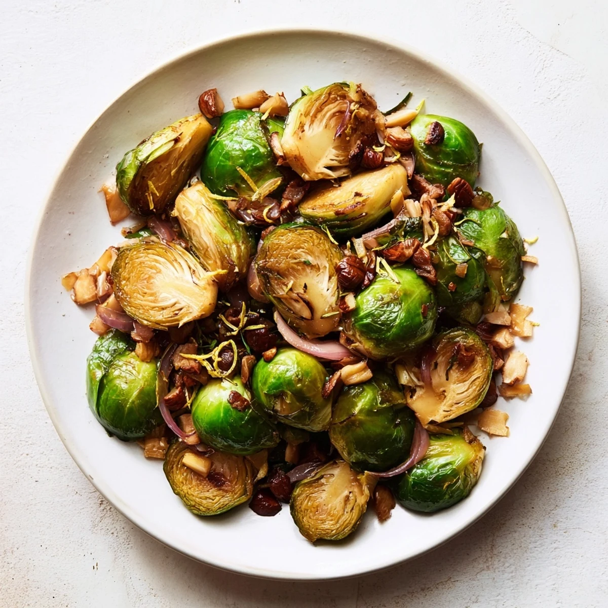 Golden-brown Roasted Sprouts with Chestnuts, sizzling and aromatic, make an ideal holiday side.