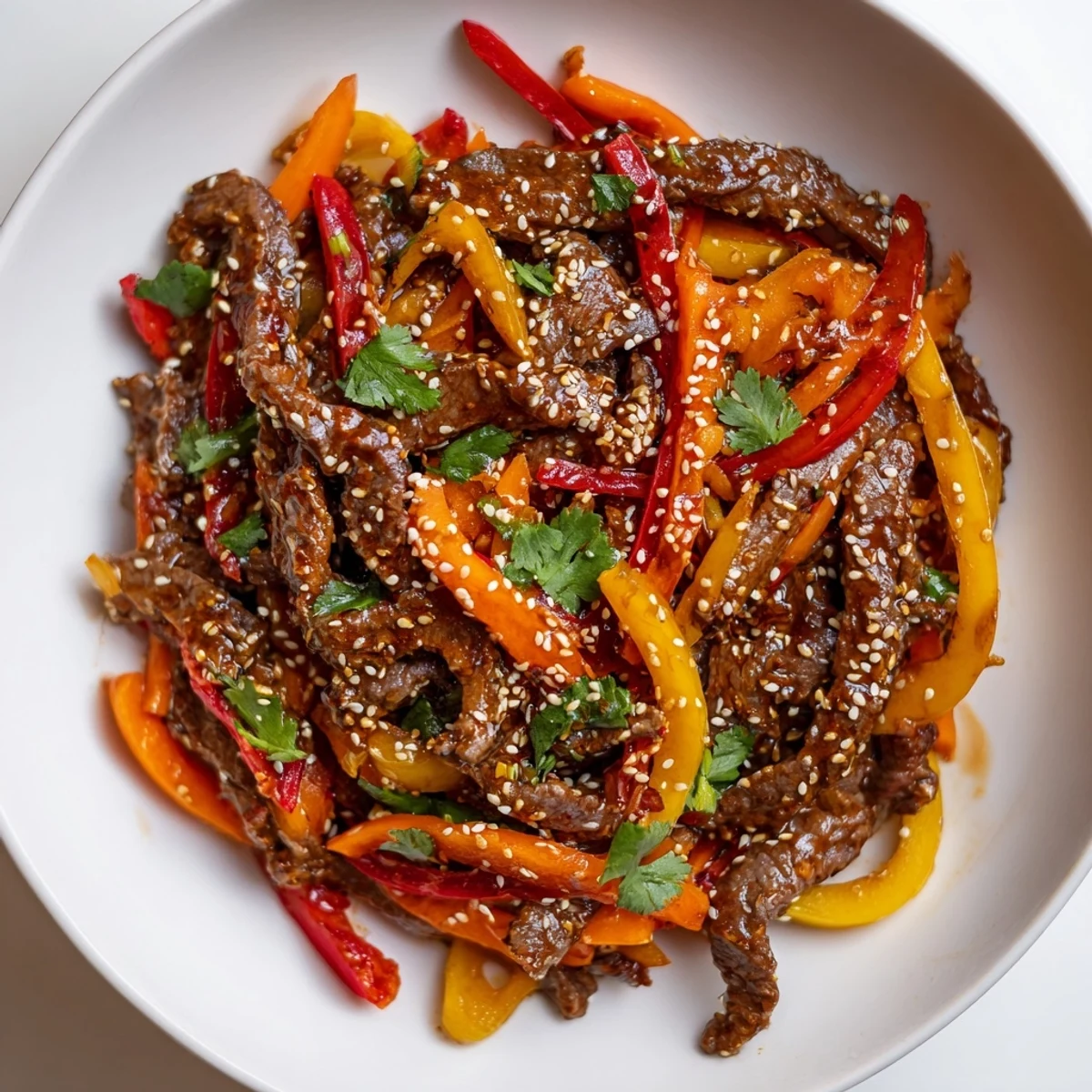 Steaming hot Spicy Beef Stir Fry served alongside fluffy white rice for a quick weeknight meal