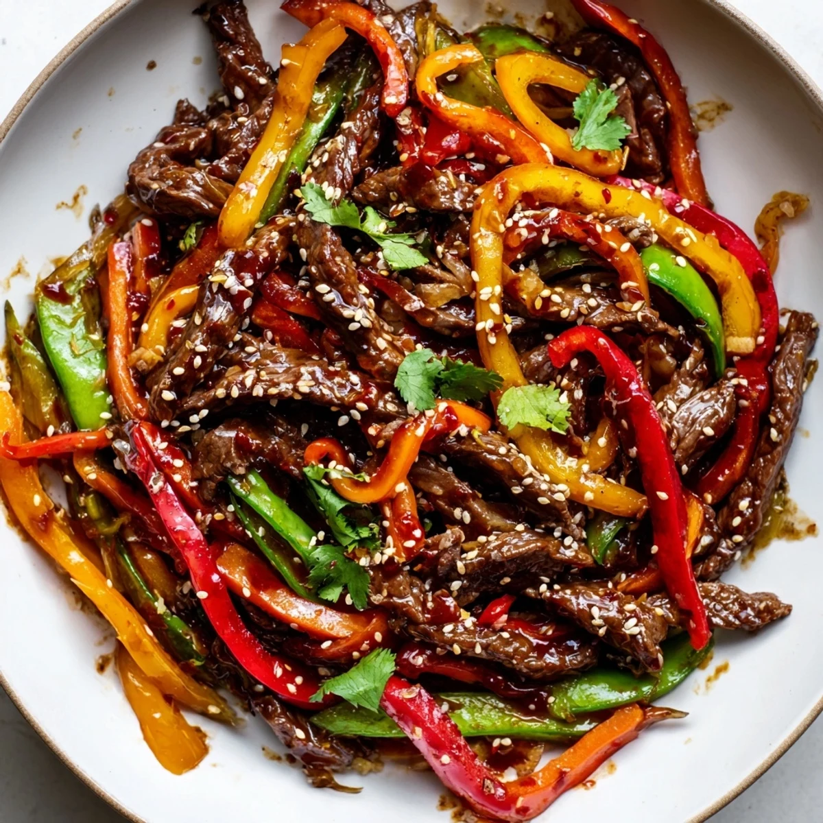 Tender beef strips and colorful crisp vegetables in a spicy sauce from this Spicy Beef Stir Fry