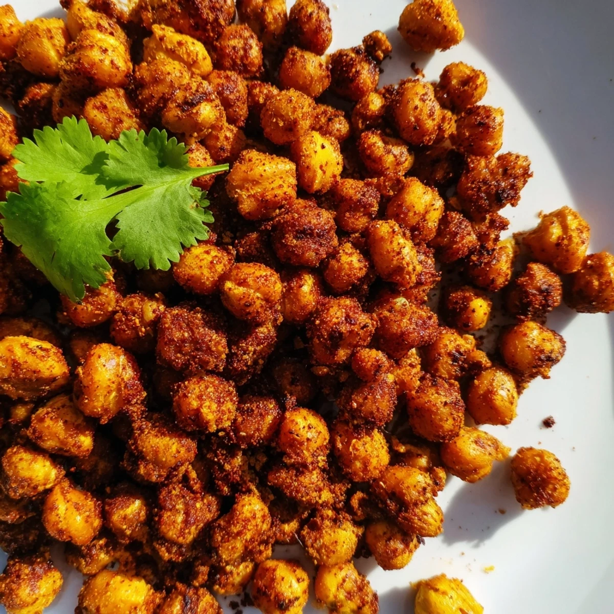 Freshly baked Spicy Roasted Chickpeas with Cumin and Chili on a rustic table, served as a gluten-free party nibble.