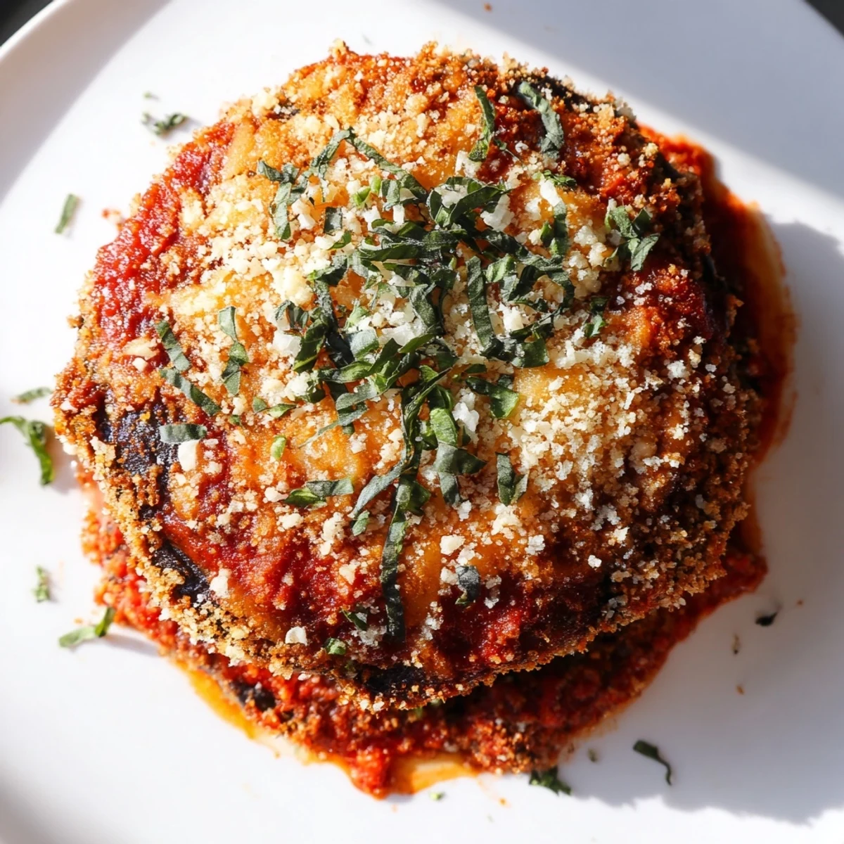 Fresh chopped basil garnishes the hearty Italian-American casserole, ready for a family dinner.