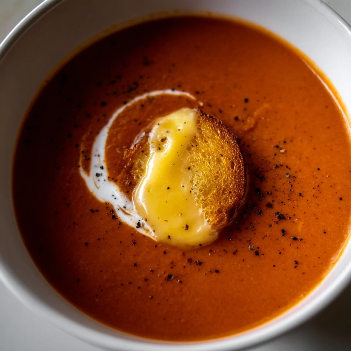 Creamy Tomato Soup with Grilled Cheese Dippers served in a rustic ceramic bowl, garnished with fresh basil.