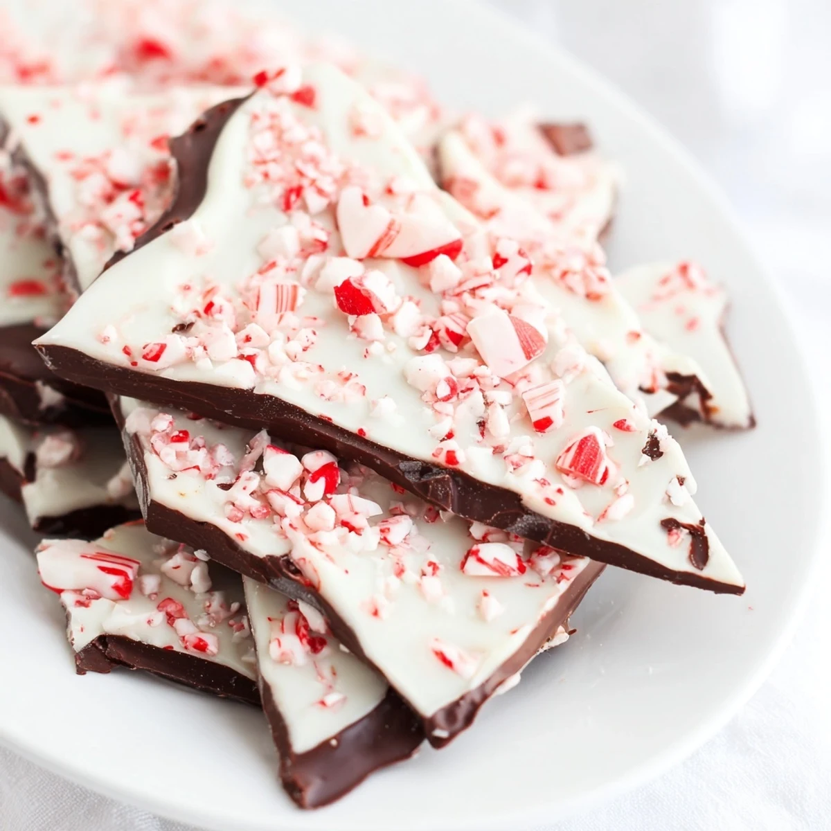 Perfect for holiday gifting, these Chocolate Peppermint Bark Shards sit on a rustic wooden board with twine and fresh mint sprigs.
