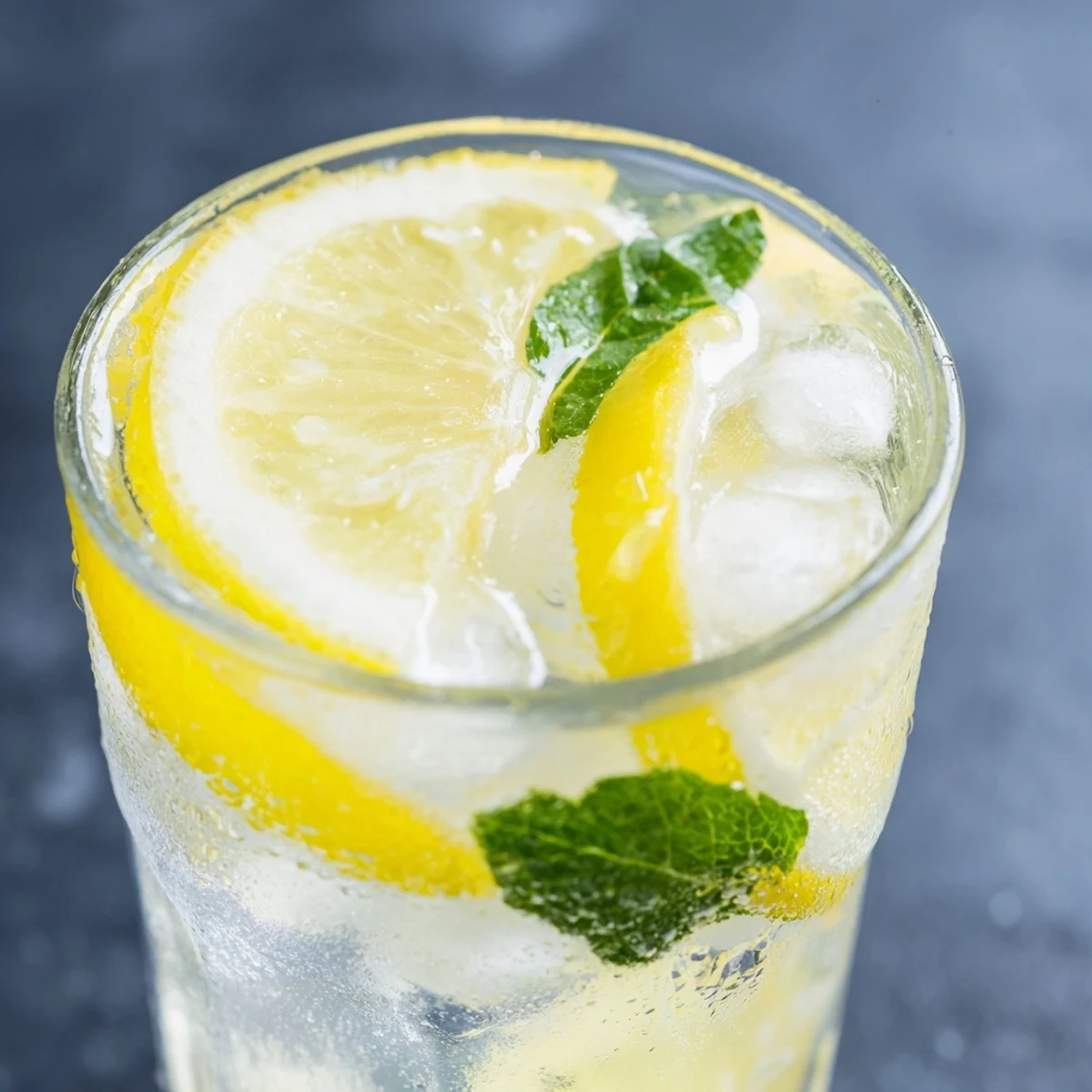 Freshly squeezed Lemon Juice with Sugar stirred with cold water in a clear pitcher, served over ice with a bright lemon slice garnish.