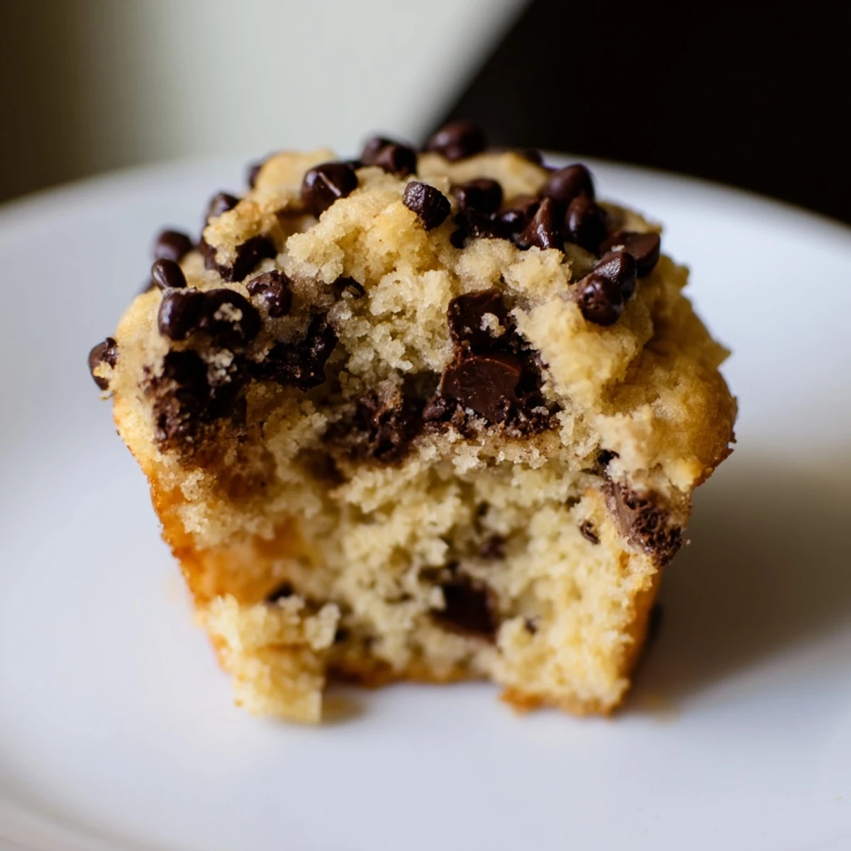 A batch of golden brown Chocolate Chip Muffins is arranged in a muffin tin, ready to serve.