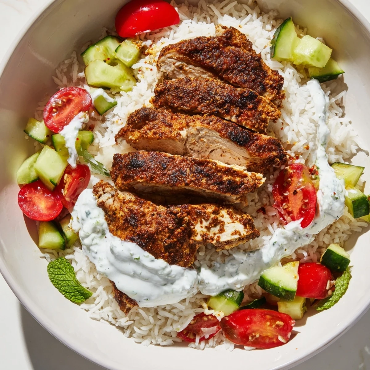 Dinner ready: savory Chicken Shawarma Bowls with Hummus and fresh parsley, perfect for a healthy, satisfying Mediterranean-style meal.