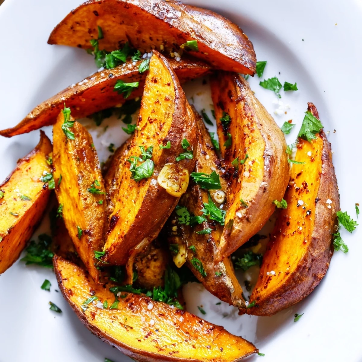 Golden brown Roasted Sweet Potato Wedges with Paprika, crisp on the edges and served warm from the oven.