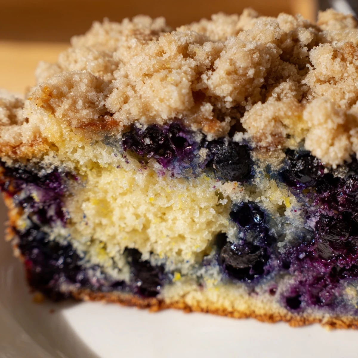 A rustic loaf of Lemon Blueberry Bread on a wooden board, ready to be served with a cup of coffee.