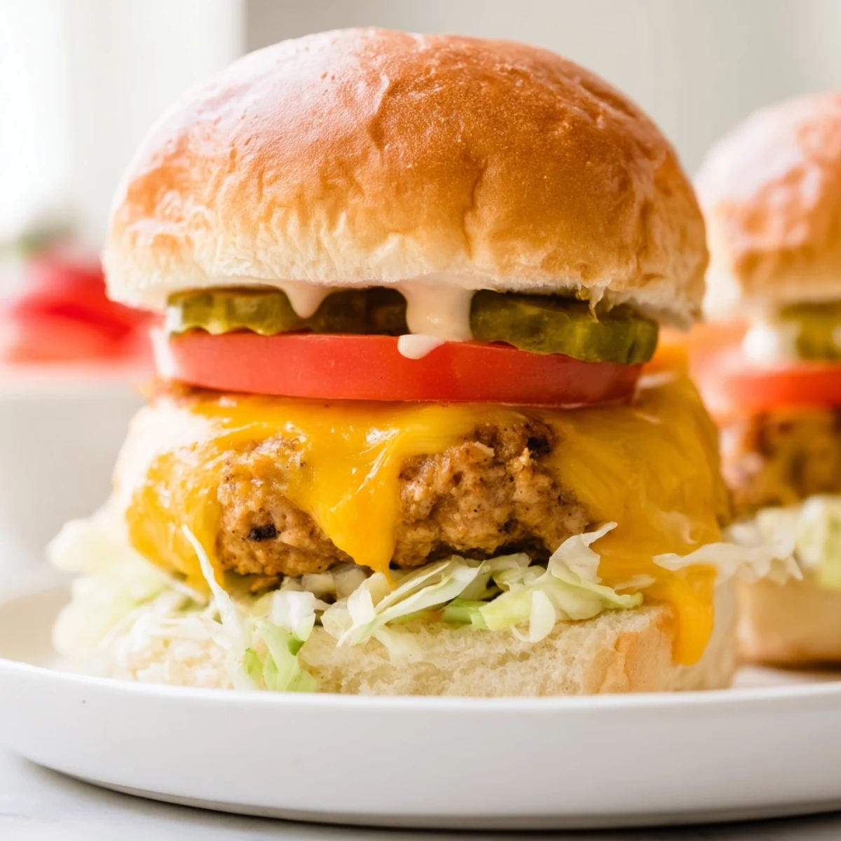 Freshly grilled Tailgate Turkey Burger Sliders served warm on a platter, perfect for a game day crowd with pickles and mustard.