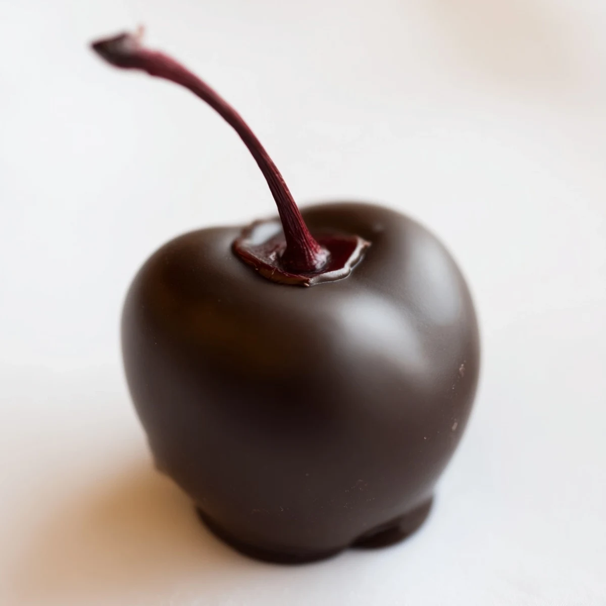 Dark chocolate covered cherries arranged neatly on a tray, showing glossy shells and a hint of the fondant center.
