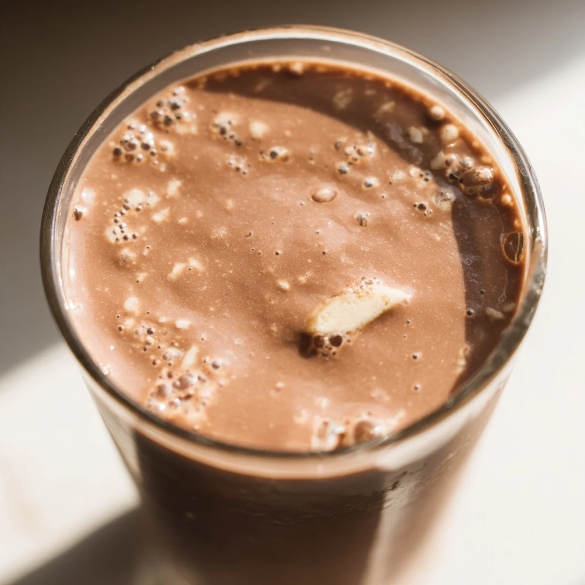 A healthy breakfast or snack idea, blending ripe banana, creamy peanut butter, and cocoa into a frothy Chocolate Peanut Butter Smoothie.