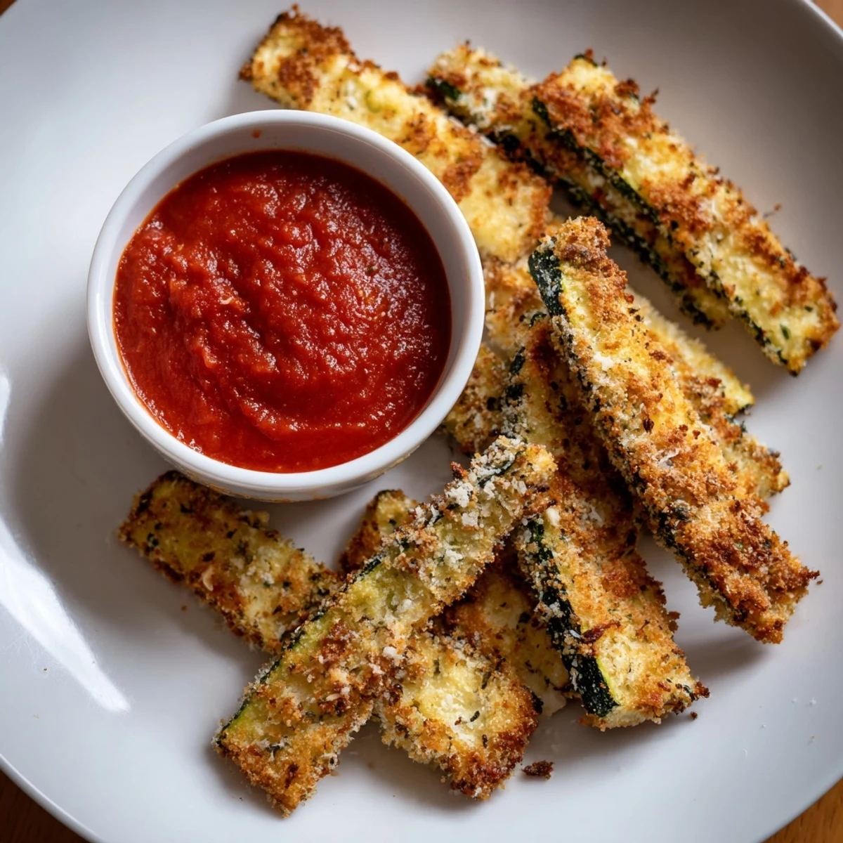 Freshly baked Baked Zucchini Fries with Marinara Sauce dip, served hot for game day.