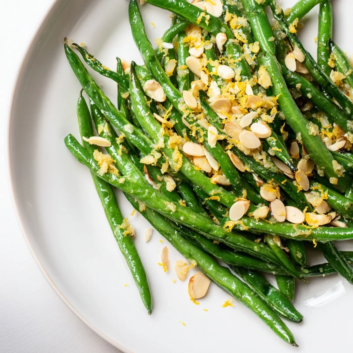 Bright green beans, lemon zest, and toasted almonds come together in this crisp, vibrant side dish.