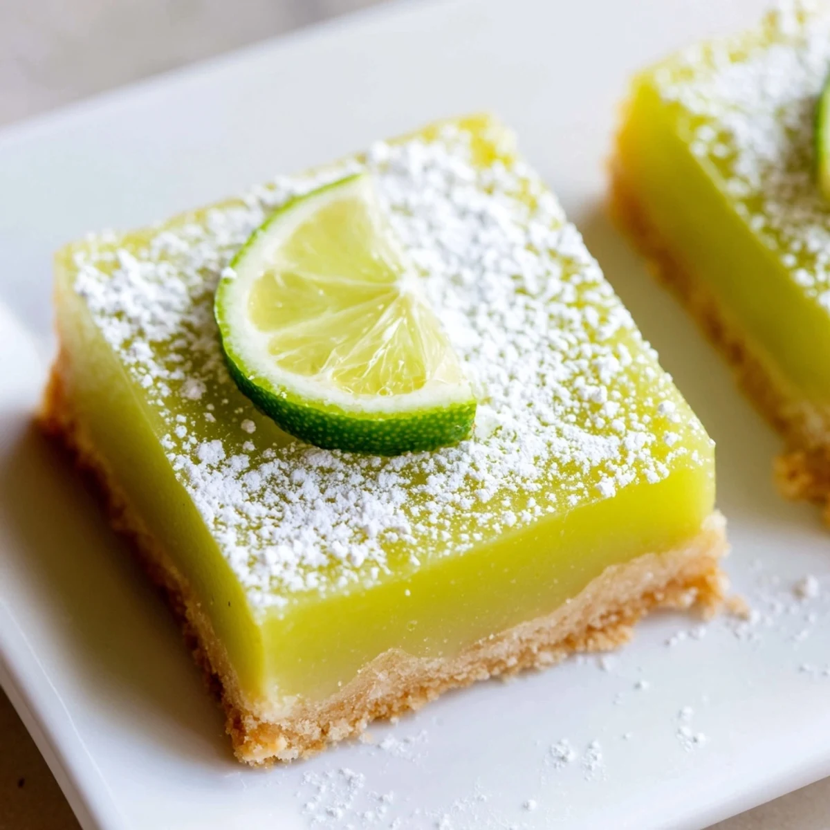 These festive, tangy-sweet dessert bars feature a buttery graham crust and bright lime filling, sliced into squares perfect for a St. Patrick's Day party.  