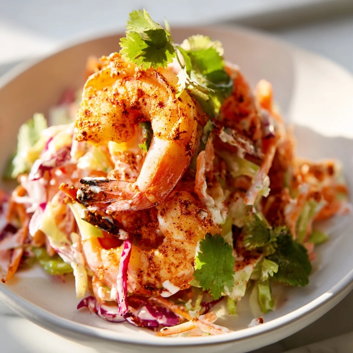 Cajun Shrimp Tacos with Slaw feature spicy, seared shrimp nestled in warm tortillas, generously topped with creamy slaw and fresh cilantro. 