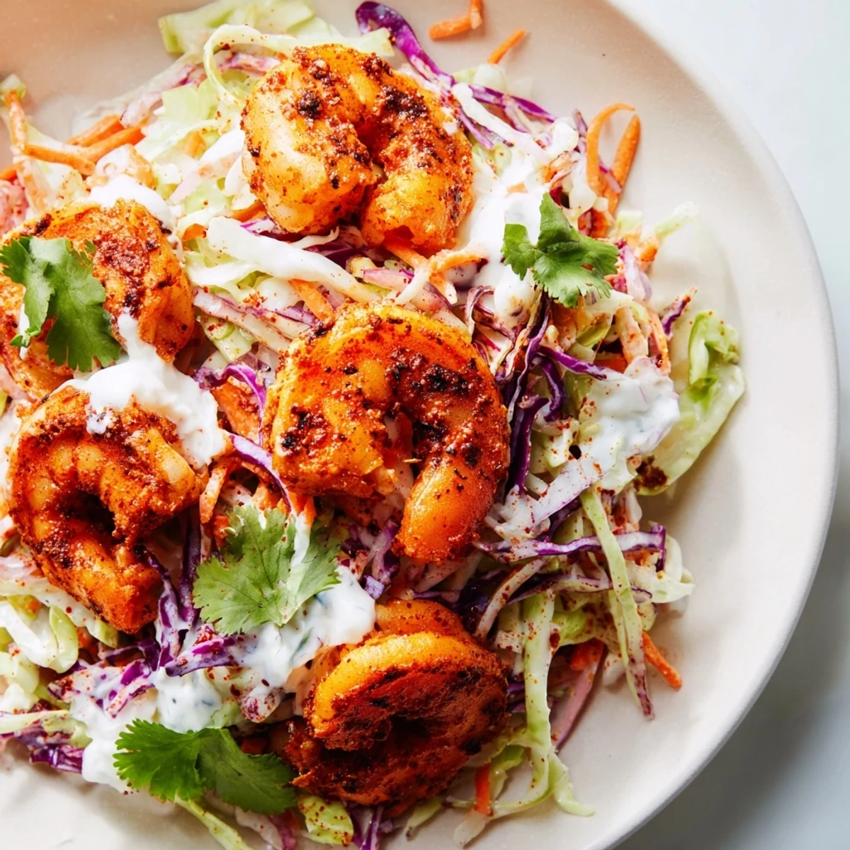 Tender, spice-rubbed shrimp and tangy cabbage slaw fill toasted soft tortillas, creating a vibrant, easy-to-hold taco dinner for weeknight meals.